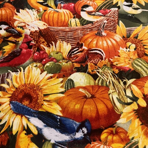 Fall PUMPKINS, SUNFLOWERS, BIRDS & CHIPMUNKS Handmade Cotton Pillowcase - Picture 3 of 4